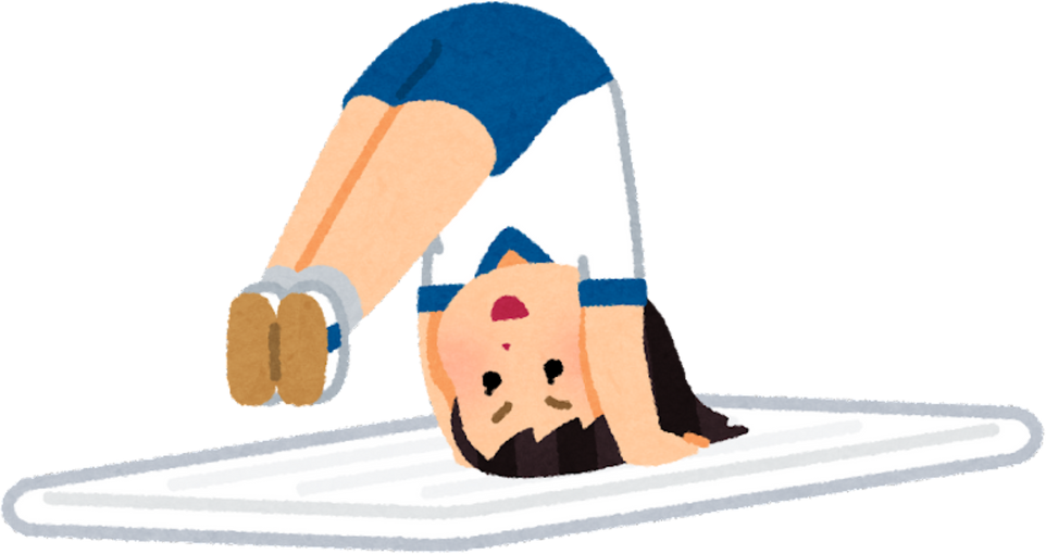 Illustration of a Girl Performing a Forward Roll in Gym Class